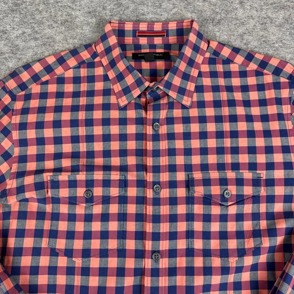 Banana Republic Slim Fit Bold Check Utility Shirt Long Sleeve Mens Medium M